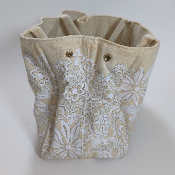 Oscar de la Renta Tote Bag Purse Neiman Marcus Target Floral Lace Canvas Flaw - Picture 3 of 16